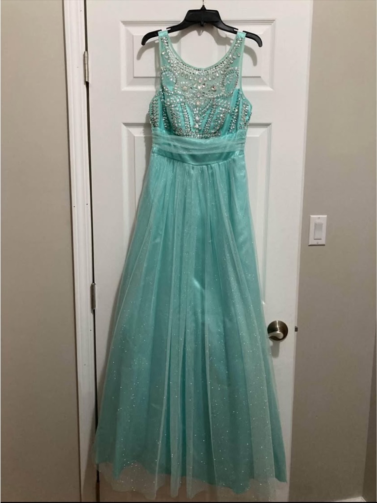 B. Darlin Satin Dress In Aqua Teal